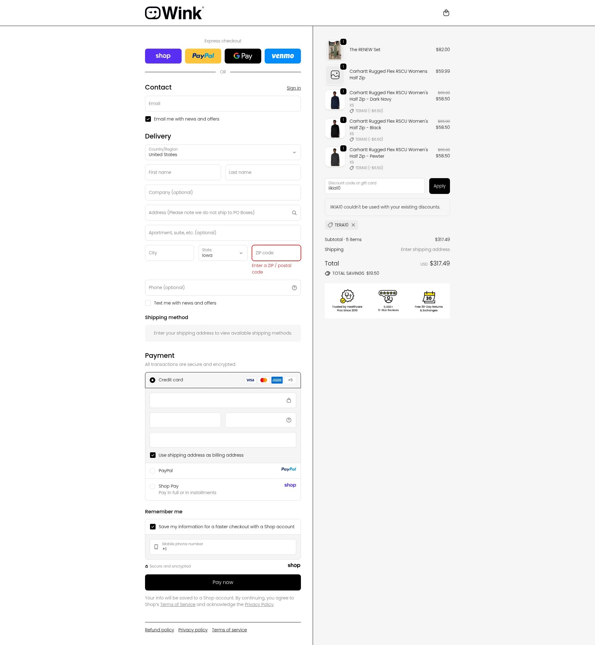 WonderWink checkout page showing WonderWink promo code box | Screenshot taken by SimplyCodes community member on Sep 24, 2025