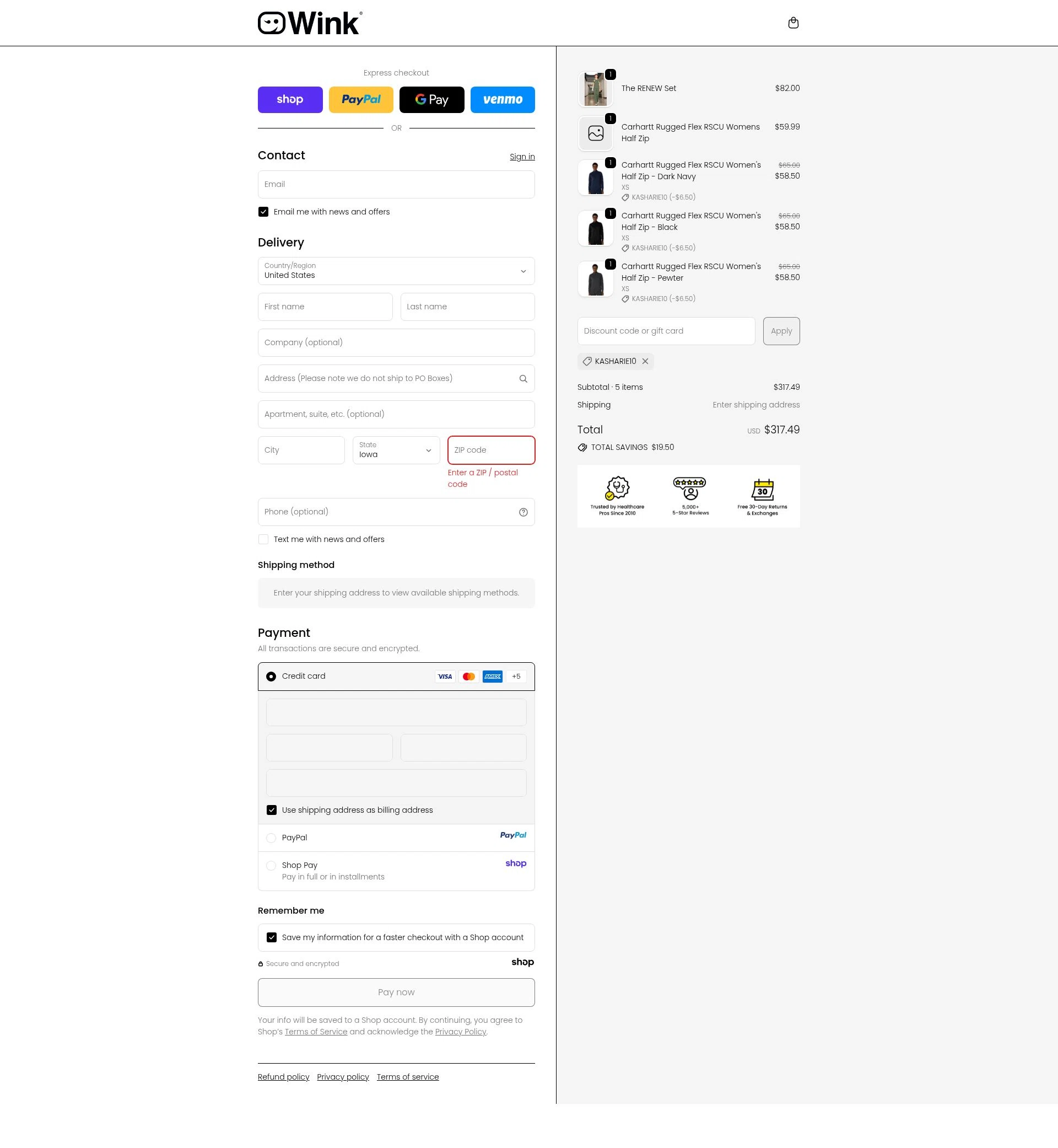 WonderWink checkout page showing WonderWink promo code box | Screenshot taken by SimplyCodes community member on Sep 24, 2025