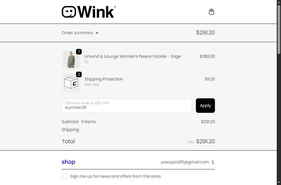 WonderWink checkout page showing WonderWink promo code box | Screenshot taken by SimplyCodes community member on Feb 15, 2026
