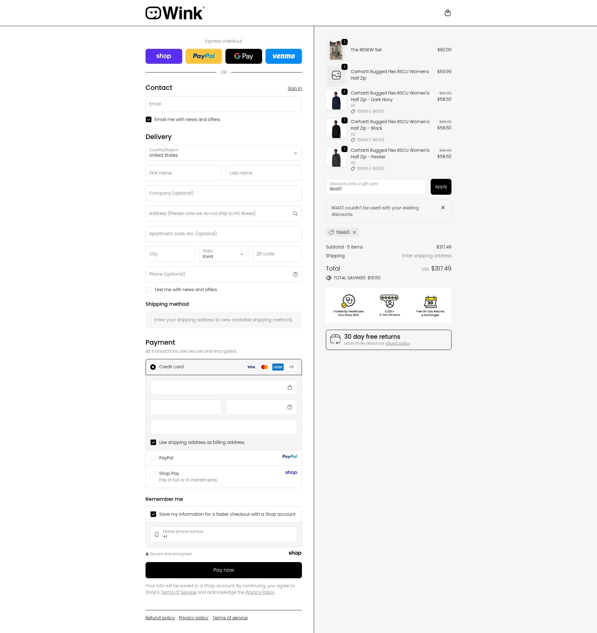 WonderWink checkout page showing WonderWink promo code box | Screenshot taken by SimplyCodes community member on Oct 2, 2025