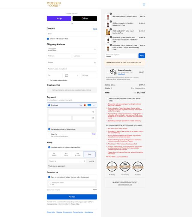 Wooden Cork checkout page showing Wooden Cork discount code box | Screenshot taken by SimplyCodes community member on Sep 13, 2025