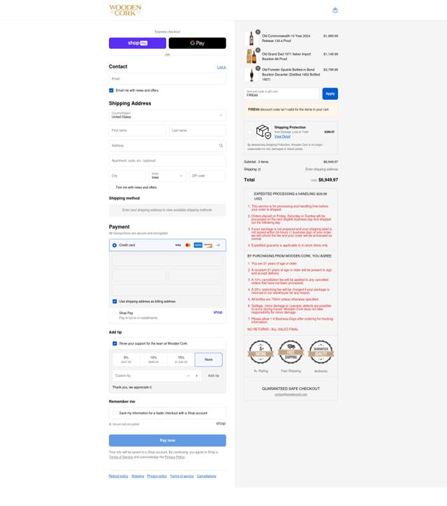 Wooden Cork checkout page showing Wooden Cork discount code box | Screenshot taken by SimplyCodes community member on Aug 28, 2025