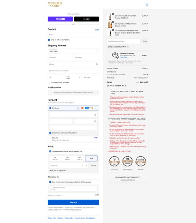 Wooden Cork checkout page showing Wooden Cork discount code box | Screenshot taken by SimplyCodes community member on Aug 24, 2025
