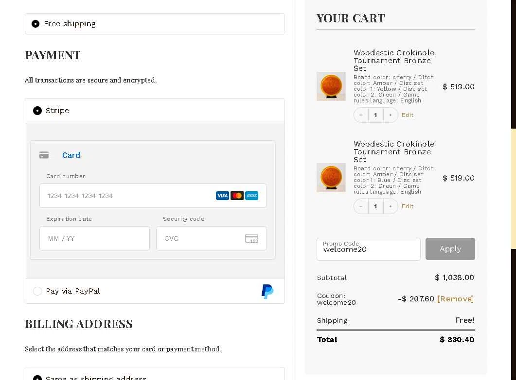 Woodestic checkout page showing Woodestic coupon code box | Screenshot taken by SimplyCodes community member on Nov 6, 2025