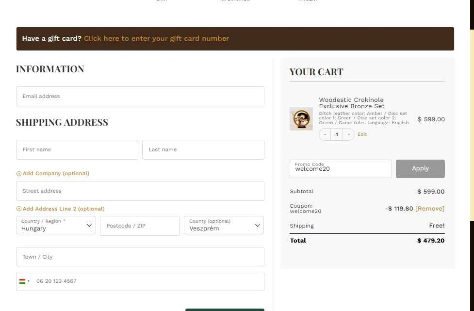 Woodestic checkout page showing Woodestic coupon code box | Screenshot taken by SimplyCodes community member on Sep 18, 2025