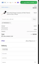 woodies20 coupon verification screenshot