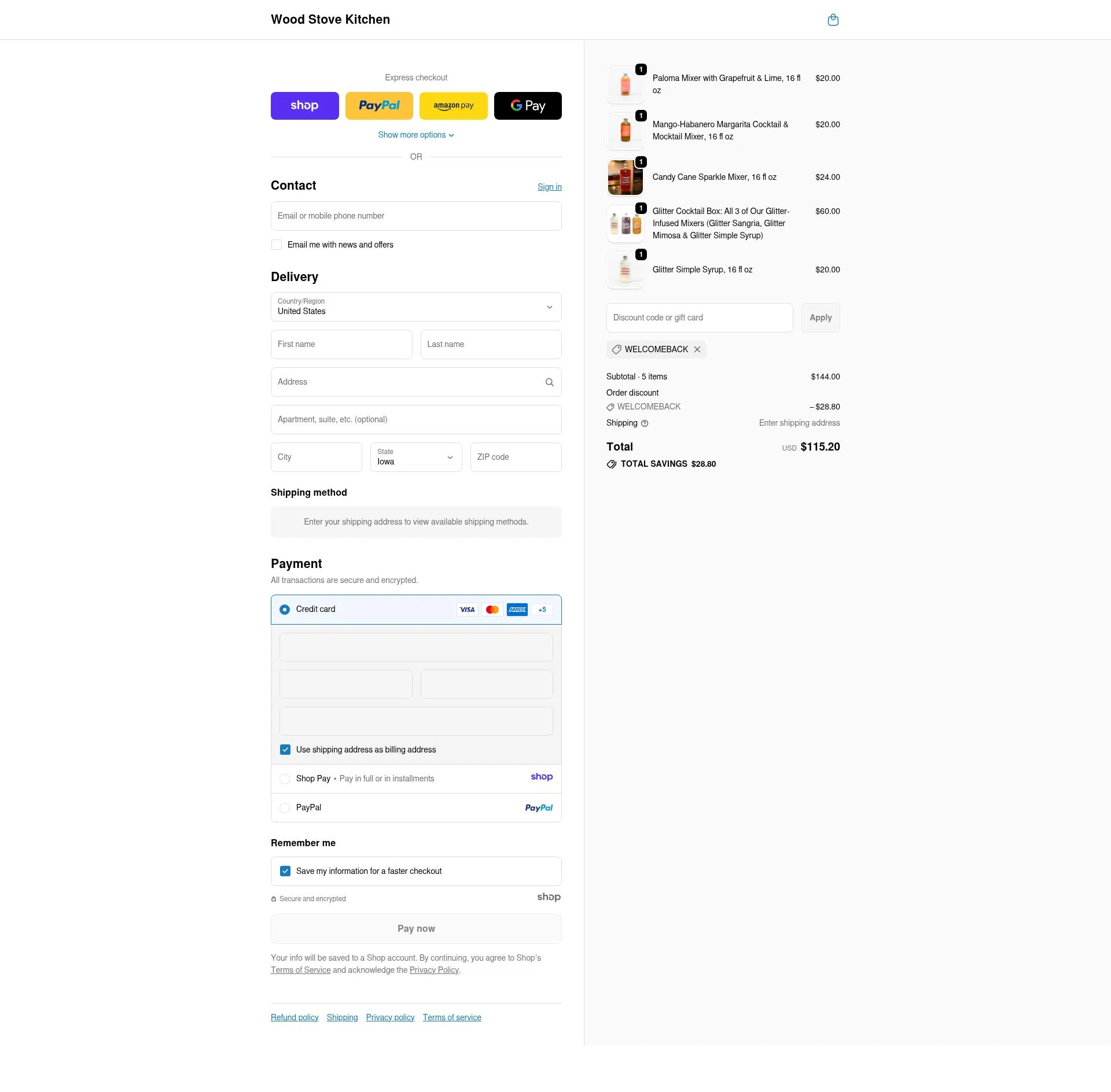 Wood Stove Kitchen checkout page showing Wood Stove Kitchen promo code box | Screenshot taken by SimplyCodes community member on Jan 7, 2026