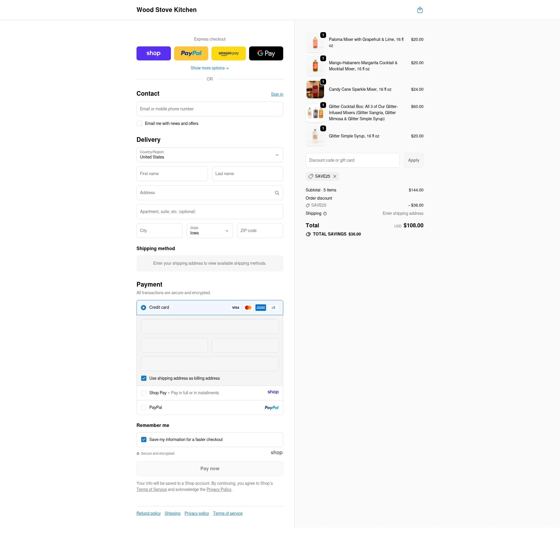 Wood Stove Kitchen checkout page showing Wood Stove Kitchen promo code box | Screenshot taken by SimplyCodes community member on Jan 7, 2026