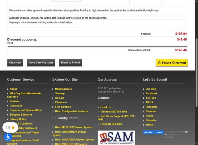 Woodworker Express checkout page showing Woodworker Express promo code box | Screenshot taken by SimplyCodes community member on Sep 4, 2025