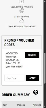 WOOLLY15 coupon verification screenshot