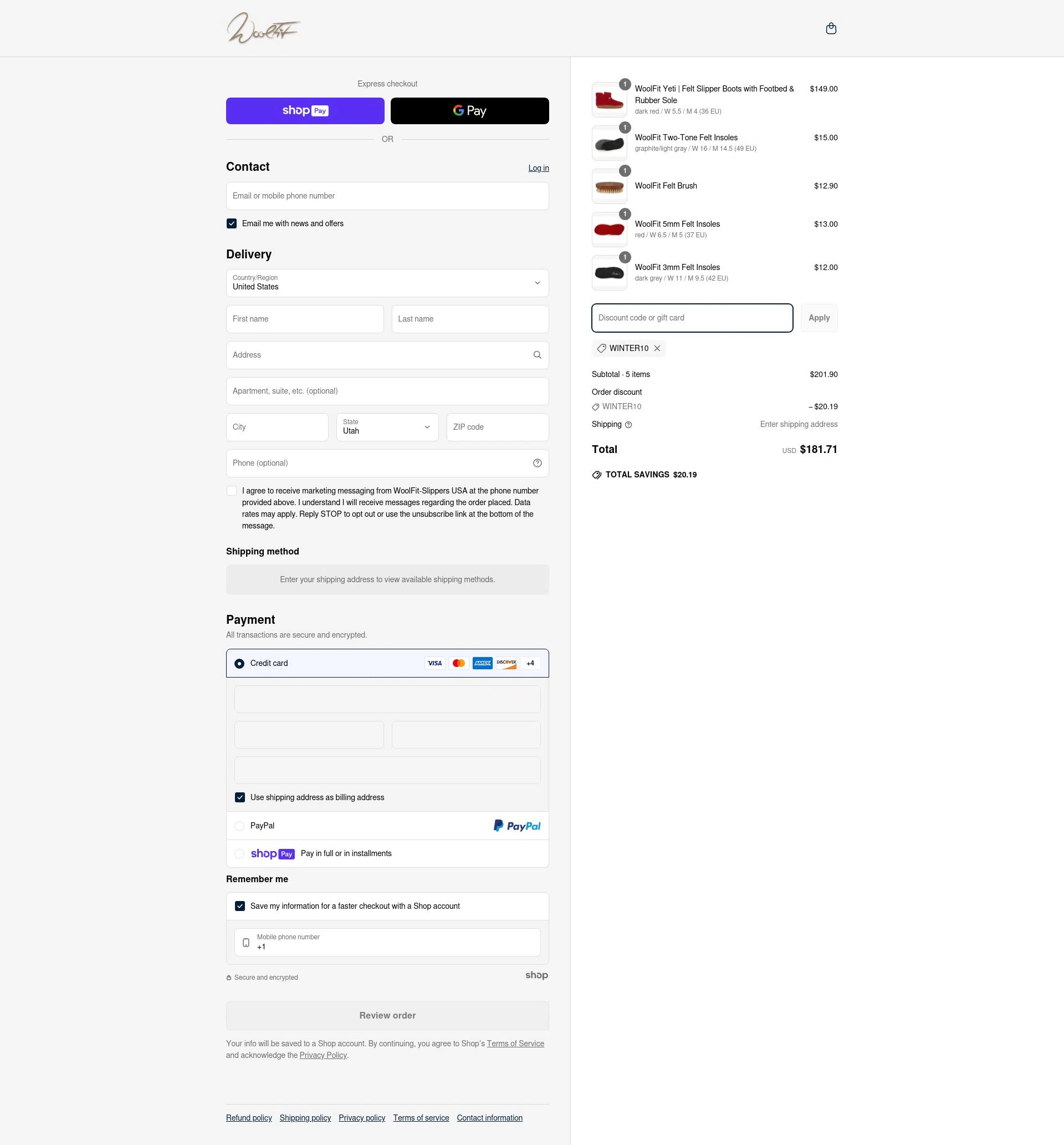 WoolFit checkout page showing WoolFit promo code box | Screenshot taken by SimplyCodes community member on May 17, 2025
