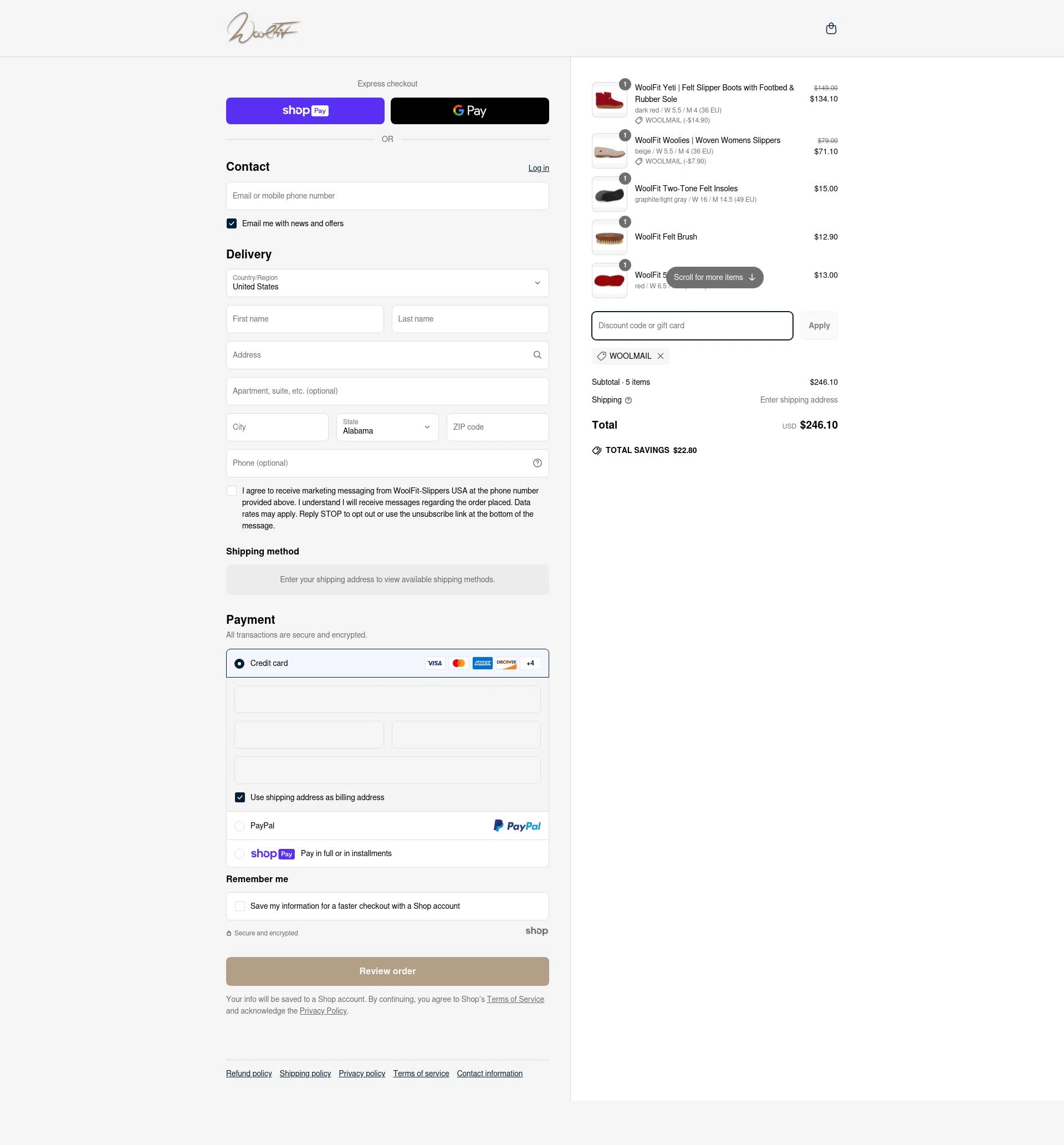 WoolFit checkout page showing WoolFit promo code box | Screenshot taken by SimplyCodes community member on May 6, 2025