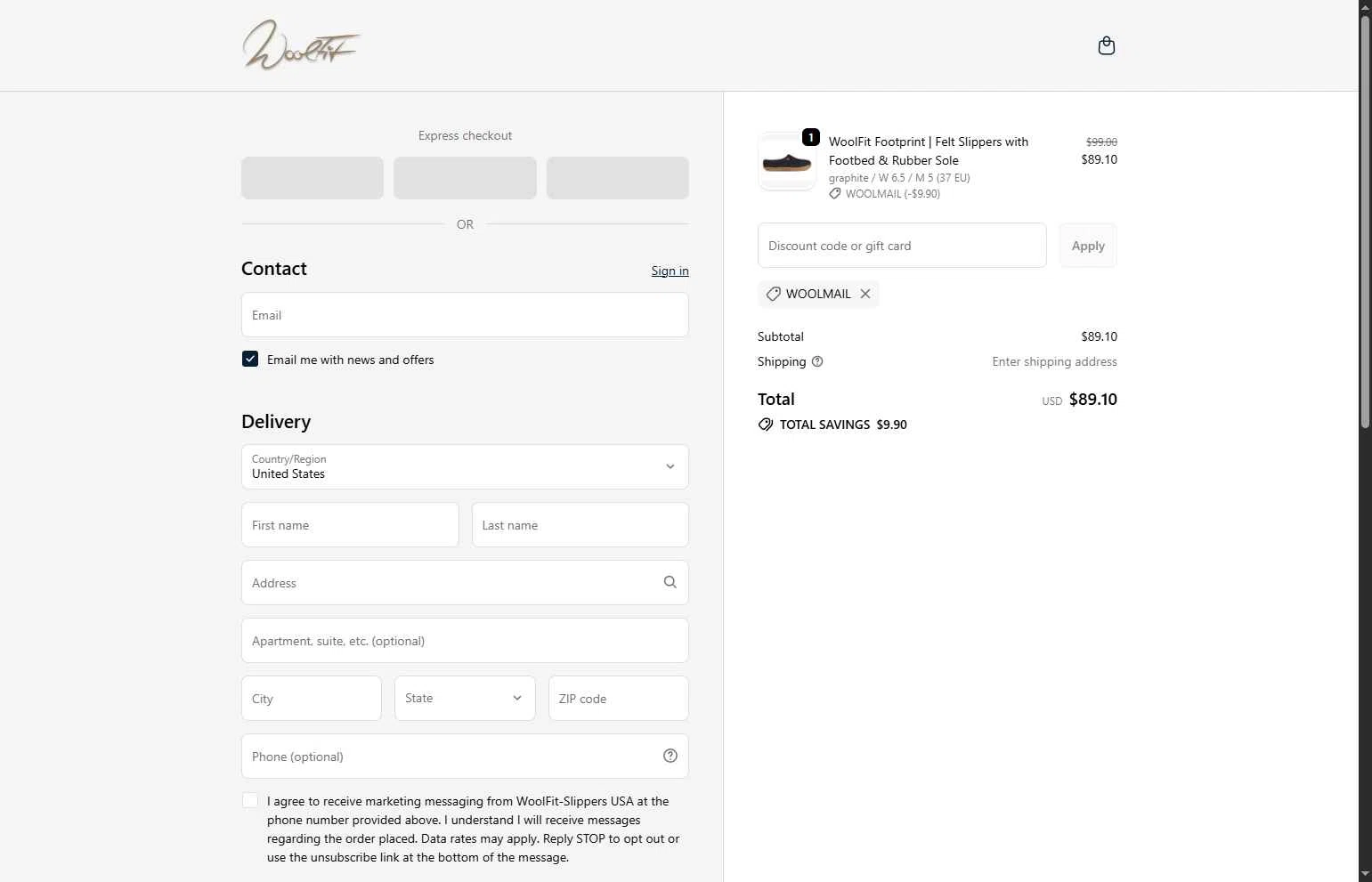WoolFit checkout page showing WoolFit promo code box | Screenshot taken by SimplyCodes community member on Dec 2, 2025