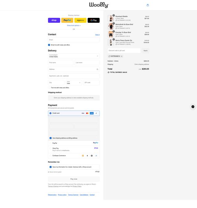 Woolly Clothing checkout page showing Woolly Clothing discount code box | Screenshot taken by SimplyCodes community member on Sep 12, 2025