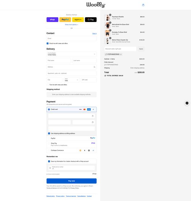 Woolly Clothing checkout page showing Woolly Clothing discount code box | Screenshot taken by SimplyCodes community member on Sep 12, 2025