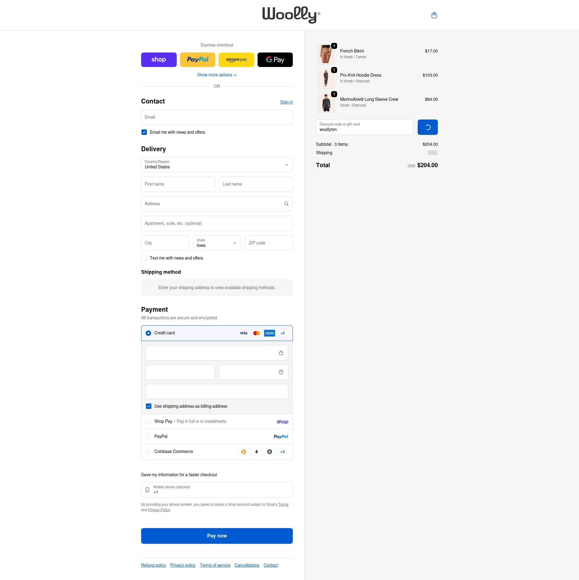 Woolly Clothing checkout page showing Woolly Clothing discount code box | Screenshot taken by SimplyCodes community member on Jan 31, 2026