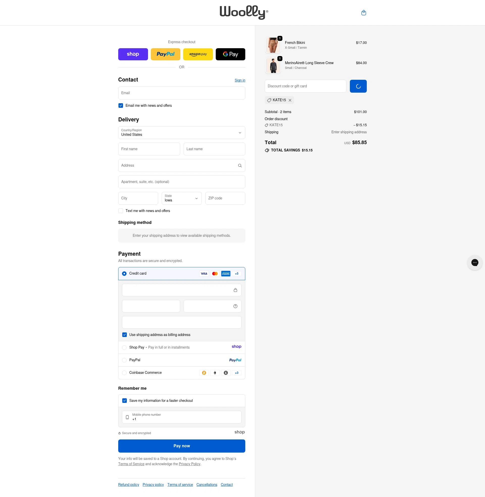Woolly Clothing checkout page showing Woolly Clothing discount code box | Screenshot taken by SimplyCodes community member on Jan 12, 2026