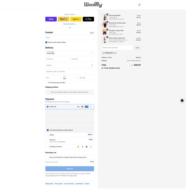 Woolly Clothing checkout page showing Woolly Clothing discount code box | Screenshot taken by SimplyCodes community member on Sep 12, 2025