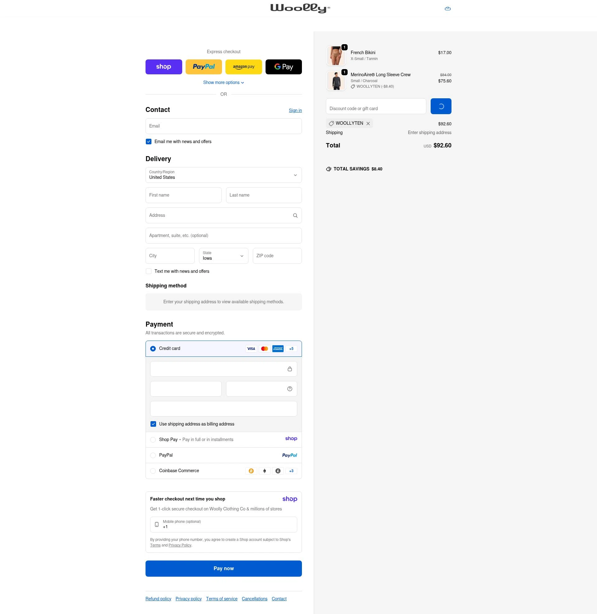 Woolly Clothing checkout page showing Woolly Clothing discount code box | Screenshot taken by SimplyCodes community member on Jan 17, 2026