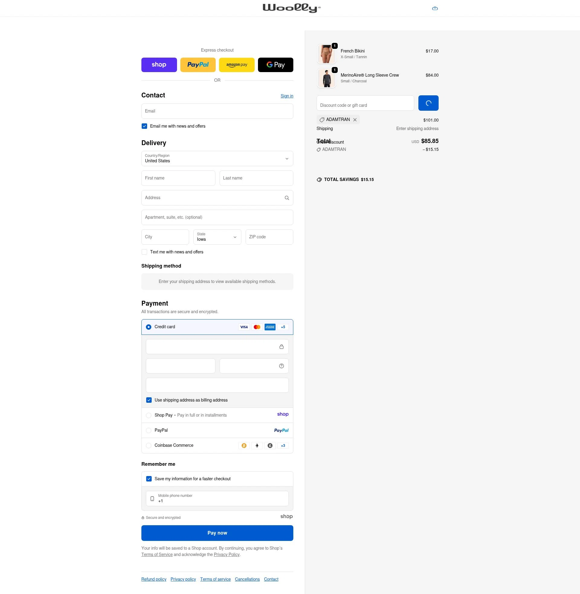 Woolly Clothing checkout page showing Woolly Clothing discount code box | Screenshot taken by SimplyCodes community member on Jan 12, 2026