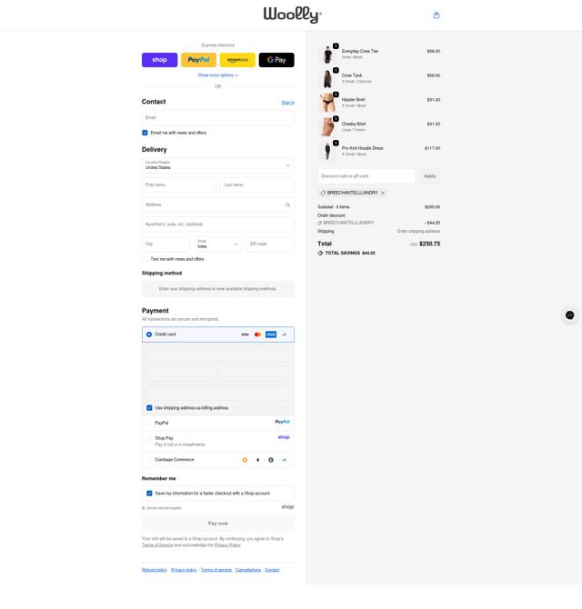 Woolly Clothing checkout page showing Woolly Clothing discount code box | Screenshot taken by SimplyCodes community member on Oct 3, 2025