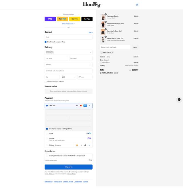 Woolly Clothing checkout page showing Woolly Clothing discount code box | Screenshot taken by SimplyCodes community member on Sep 12, 2025