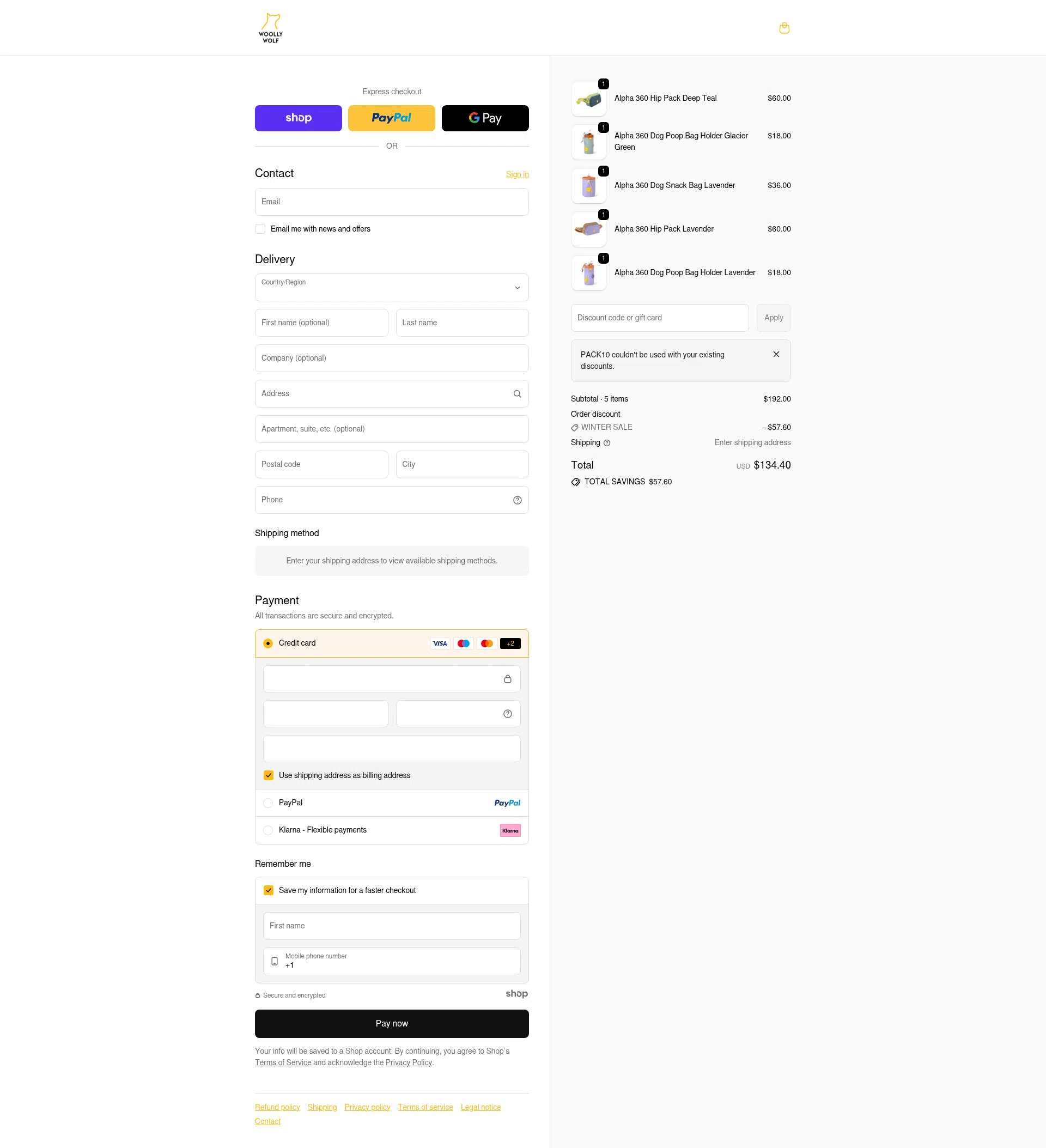 Woolly Wolf checkout page showing Woolly Wolf promo code box | Screenshot taken by SimplyCodes community member on Jan 6, 2026