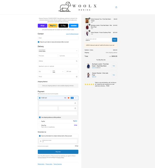 Woolx checkout page showing Woolx discount code box | Screenshot taken by SimplyCodes community member on Sep 14, 2025