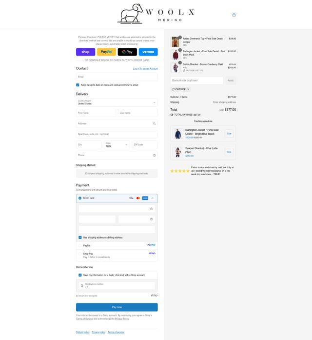Woolx checkout page showing Woolx discount code box | Screenshot taken by SimplyCodes community member on Sep 14, 2025