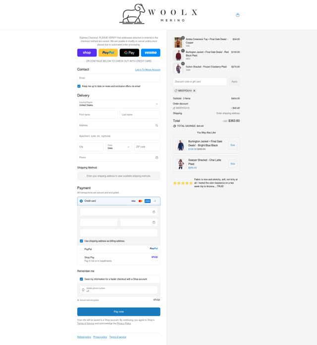 Woolx checkout page showing Woolx discount code box | Screenshot taken by SimplyCodes community member on Sep 14, 2025