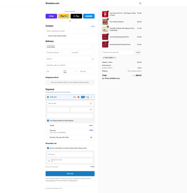Woolzies checkout page showing Woolzies promo code box | Screenshot taken by SimplyCodes community member on Aug 31, 2025