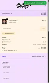 MEMORIAL20 coupon verification screenshot