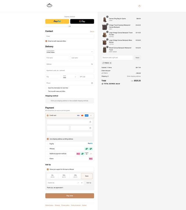 Woosir checkout page showing Woosir discount code box | Screenshot taken by SimplyCodes community member on Sep 11, 2025