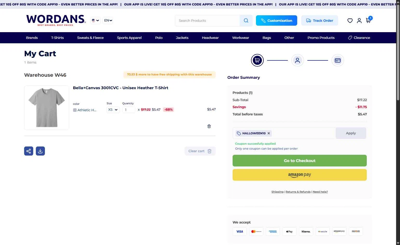 Wordans checkout page showing Wordans coupon code box | Screenshot taken by SimplyCodes community member on Oct 31, 2025