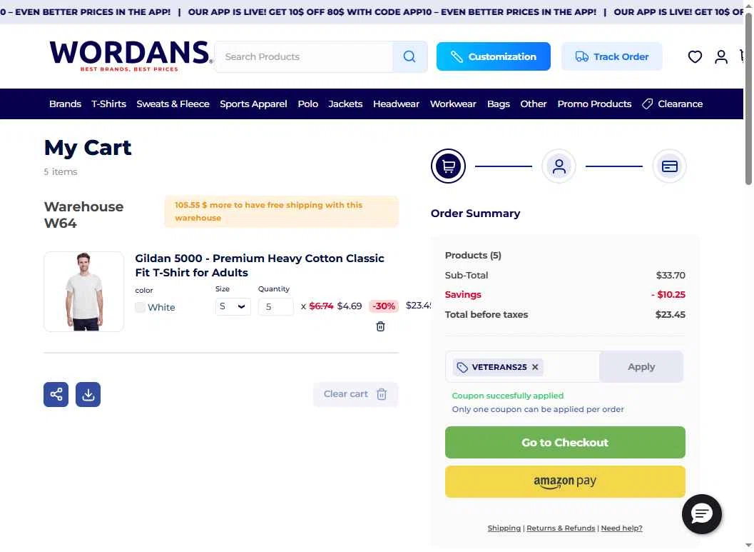 Wordans checkout page showing Wordans coupon code box | Screenshot taken by SimplyCodes community member on Nov 11, 2025