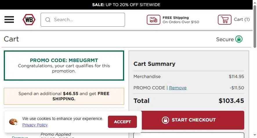 Work Boots checkout page showing Work Boots promo code box | Screenshot taken by SimplyCodes community member on Dec 13, 2025