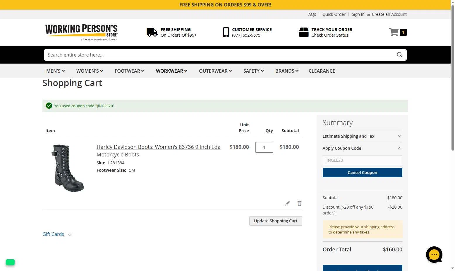 Working Person's Store checkout page showing Working Person's Store promo code box | Screenshot taken by SimplyCodes community member on Dec 17, 2025