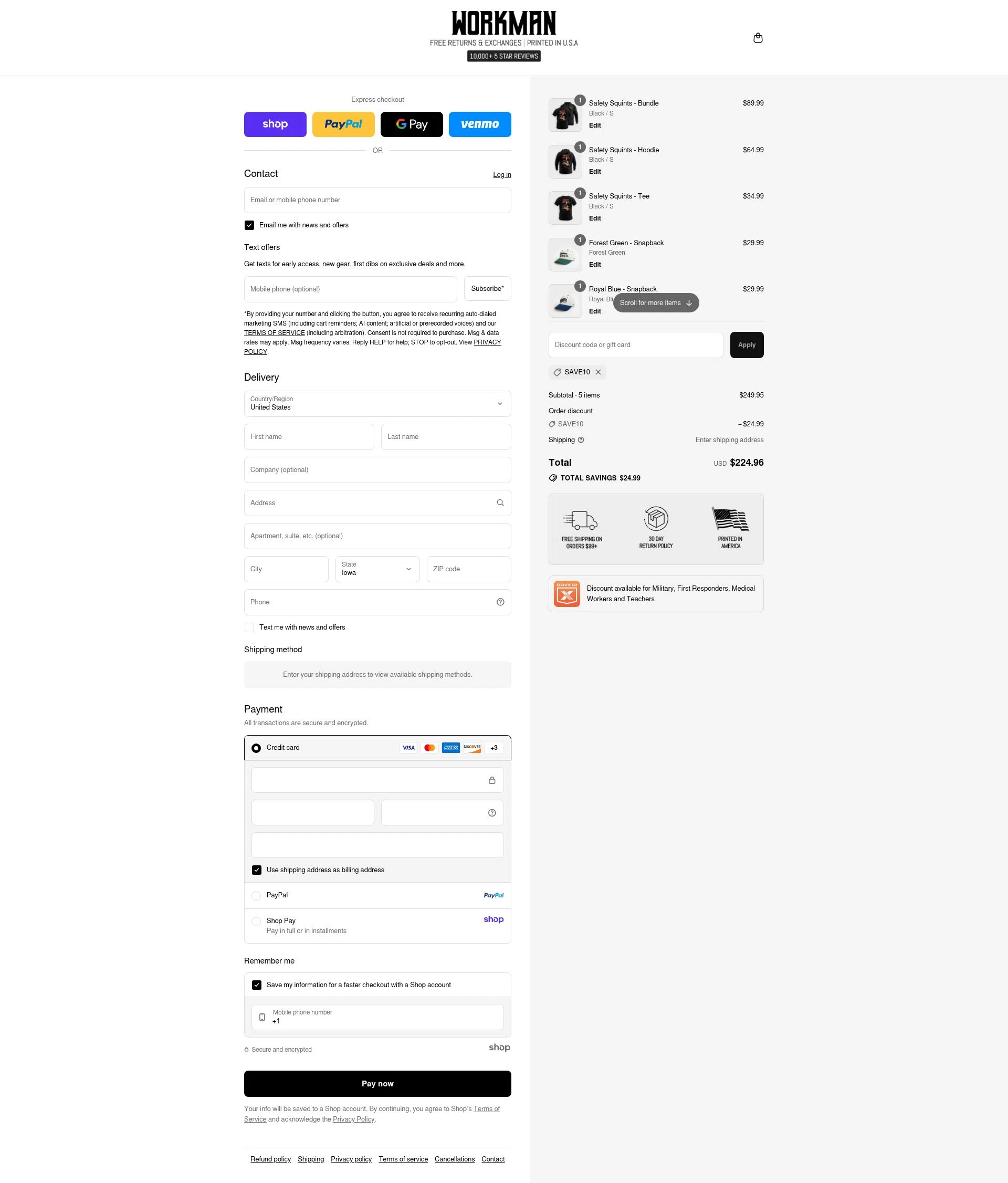 WORKMAN checkout page showing WORKMAN discount code box | Screenshot taken by SimplyCodes community member on Aug 29, 2025