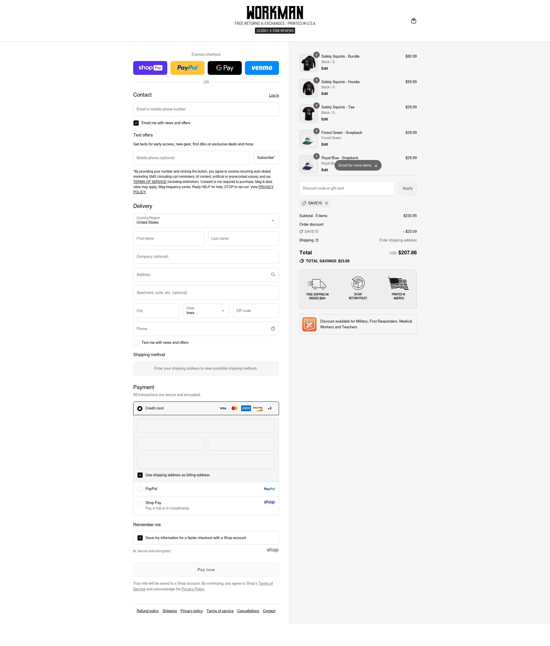 WORKMAN checkout page showing WORKMAN discount code box | Screenshot taken by SimplyCodes community member on Aug 25, 2025