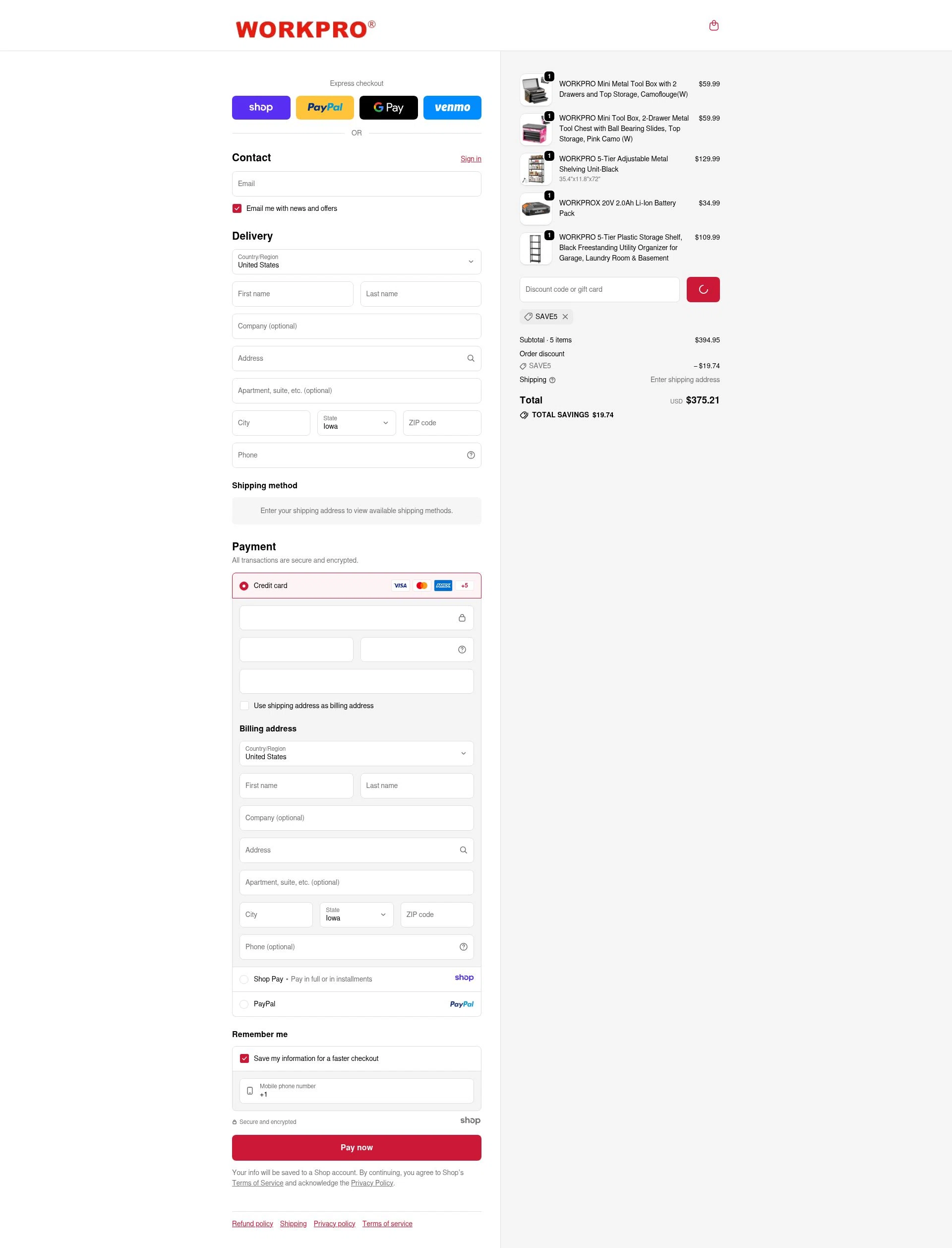 WORKPRO TOOLS checkout page showing WORKPRO TOOLS promo code box | Screenshot taken by SimplyCodes community member on Dec 31, 2025