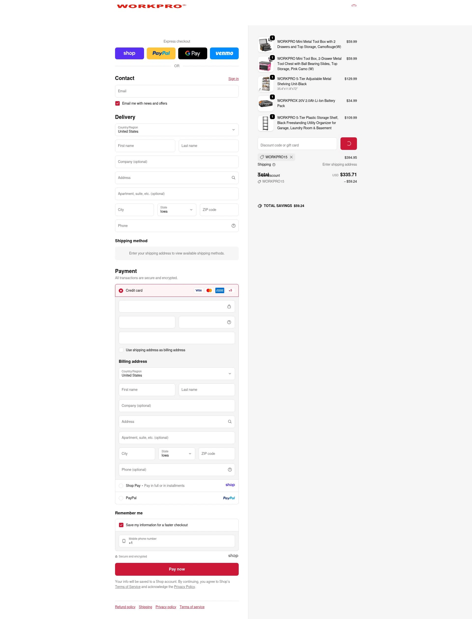 WORKPRO TOOLS checkout page showing WORKPRO TOOLS promo code box | Screenshot taken by SimplyCodes community member on Dec 26, 2025
