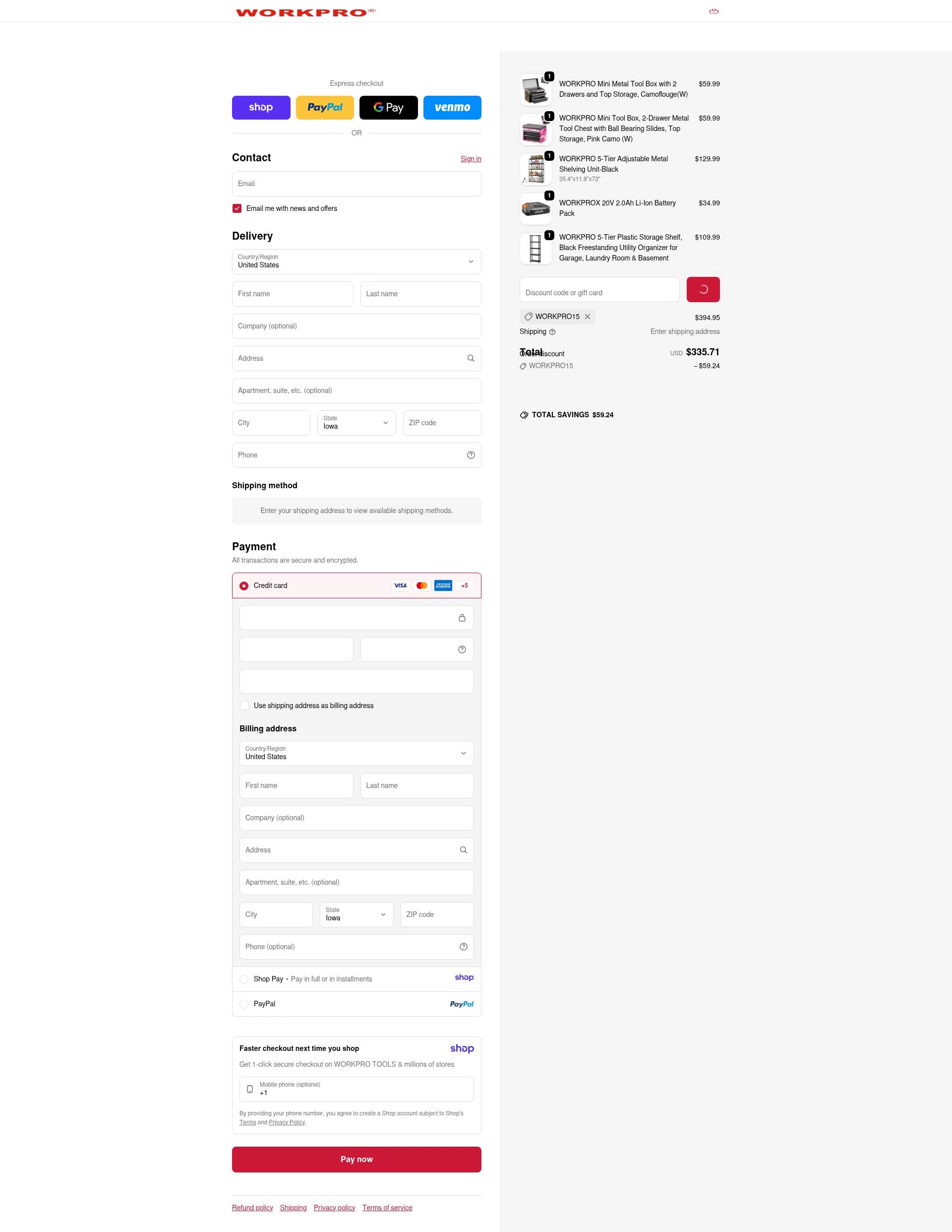 WORKPRO TOOLS checkout page showing WORKPRO TOOLS promo code box | Screenshot taken by SimplyCodes community member on Jan 11, 2026