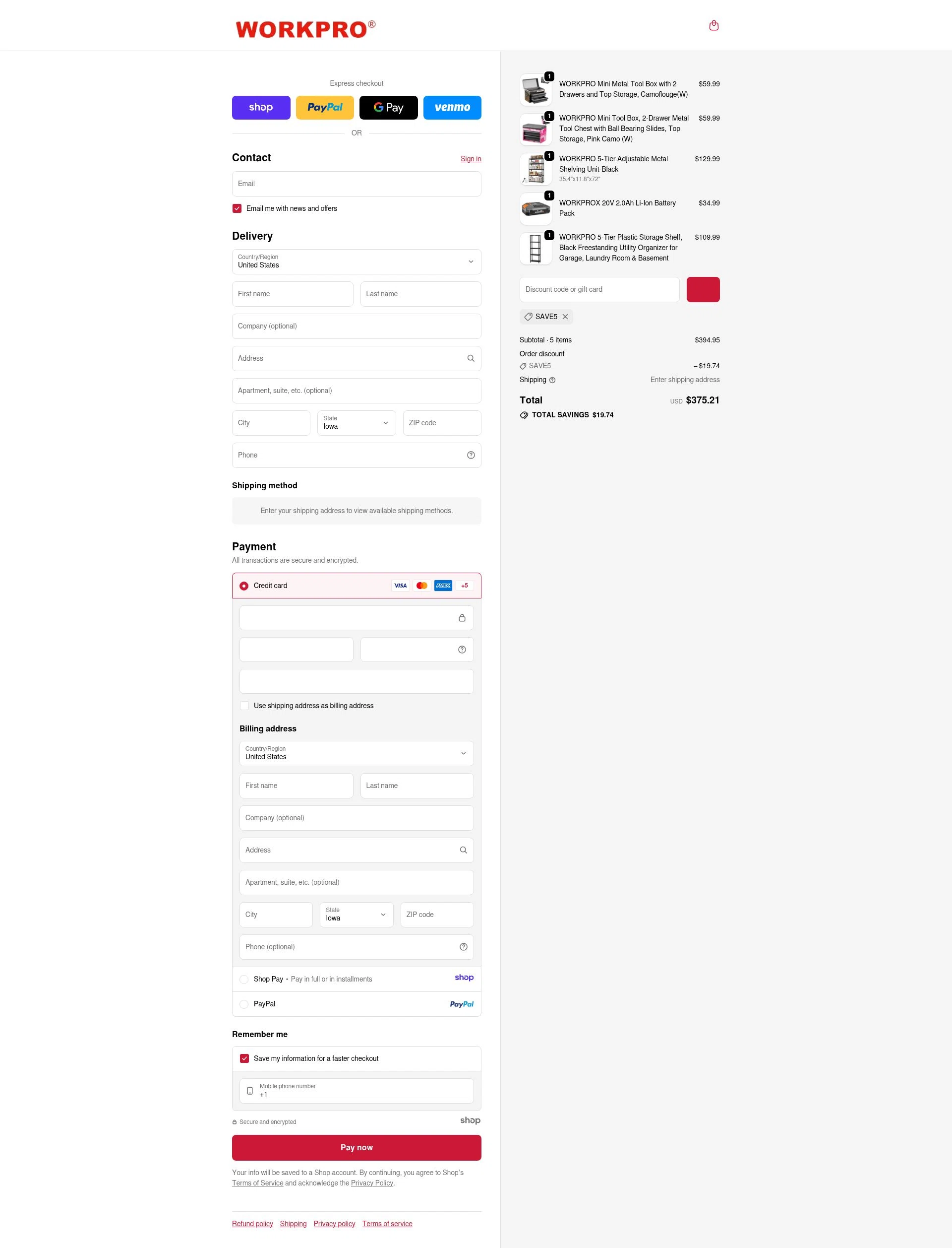 WORKPRO TOOLS checkout page showing WORKPRO TOOLS promo code box | Screenshot taken by SimplyCodes community member on Dec 26, 2025