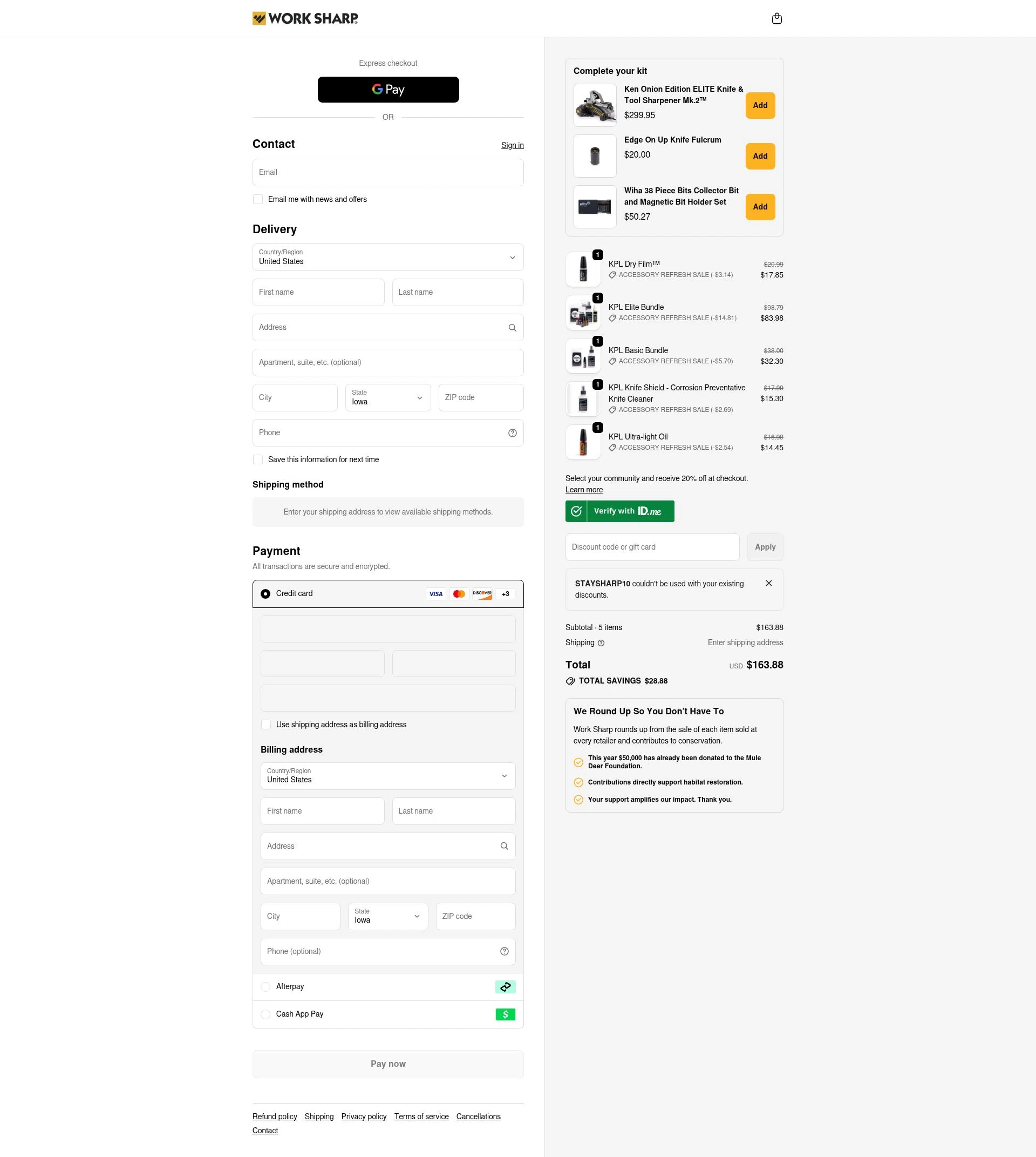 Work Sharp checkout page showing Work Sharp discount code box | Screenshot taken by SimplyCodes community member on Jan 31, 2026