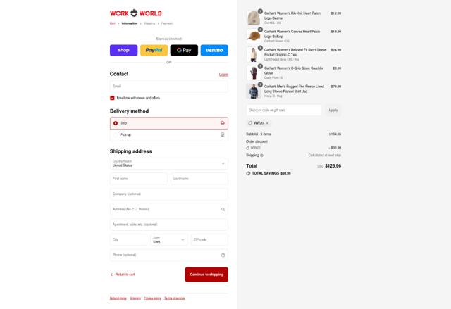 Work World America checkout page showing Work World America promo code box | Screenshot taken by SimplyCodes community member on Sep 7, 2025