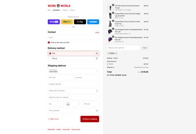 Work World America checkout page showing Work World America promo code box | Screenshot taken by SimplyCodes community member on Aug 26, 2025