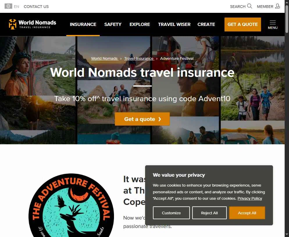 World Nomads checkout page showing World Nomads discount code box | Screenshot taken by SimplyCodes community member on May 16, 2025