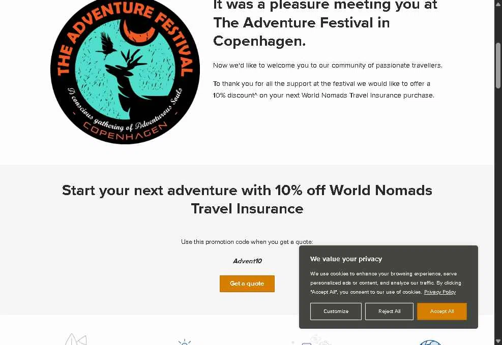 World Nomads checkout page showing World Nomads discount code box | Screenshot taken by SimplyCodes community member on May 13, 2025