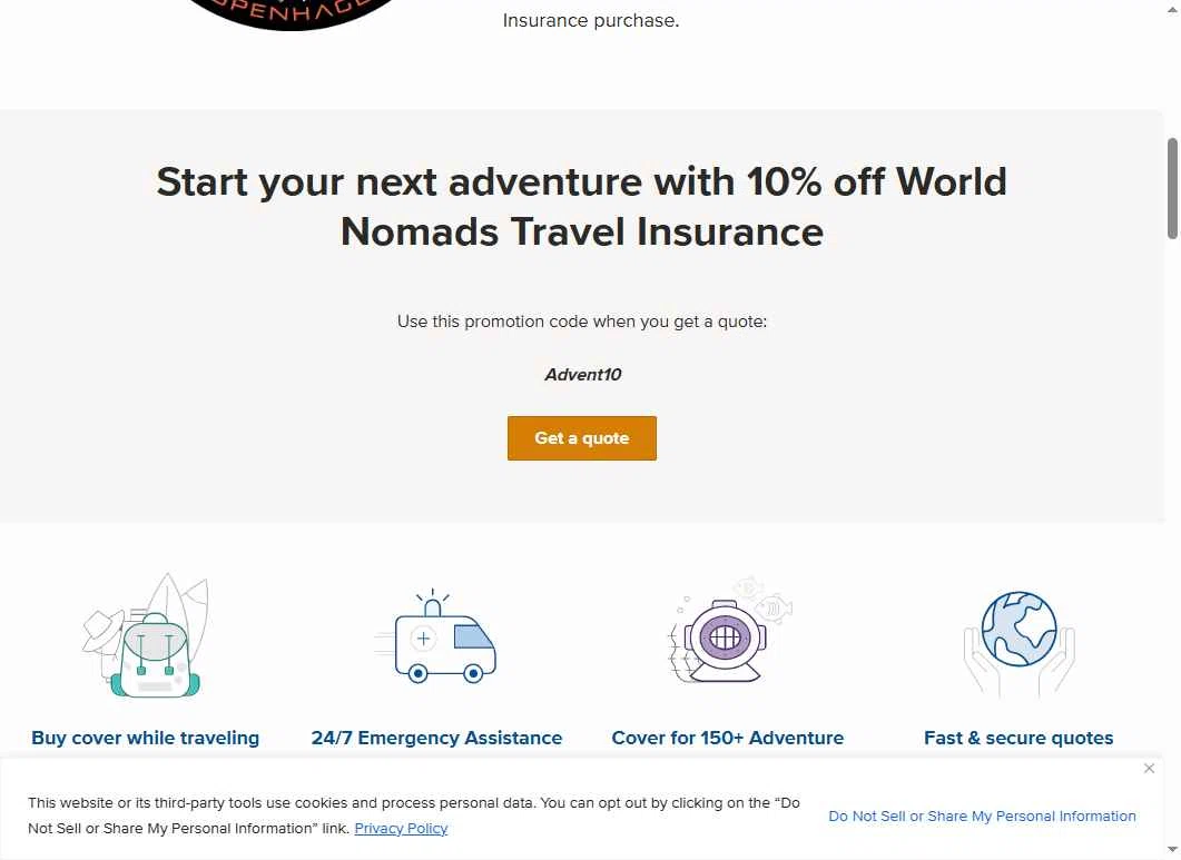 World Nomads checkout page showing World Nomads discount code box | Screenshot taken by SimplyCodes community member on Jun 4, 2025