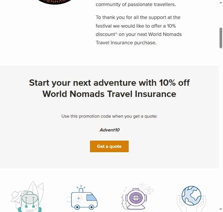 World Nomads checkout page showing World Nomads discount code box | Screenshot taken by SimplyCodes community member on May 16, 2025